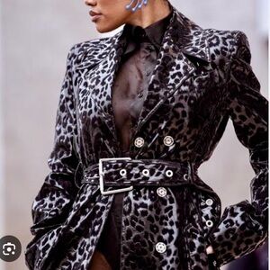 Theory Mugler Black Planet Leather Leopard Print Trench Brand New Coat size 36💗